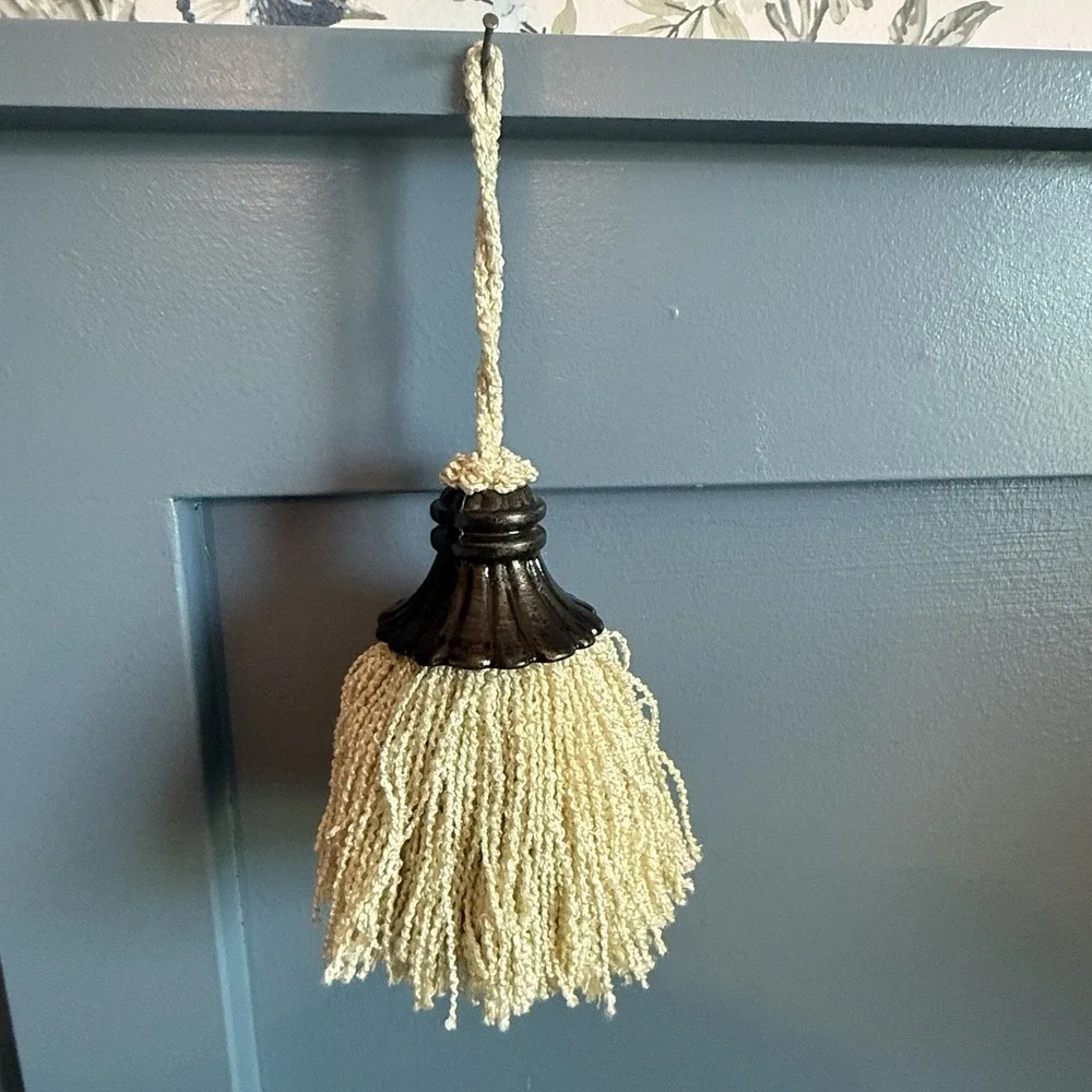Vintage Tassel Collection Sage Green Chenille Cream Red Drapery Tiebacks